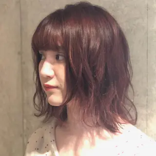 ミディアム カラー パーマ 圧倒的な質感🧡 髪質改善/丸山晴菜のヘアスタイル