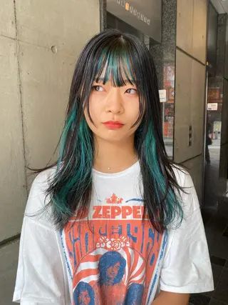 セミロング カラー パーマ ヘアアレンジ メンズ キッズ ネイル mana 暖色カラーカットのヘアスタイル