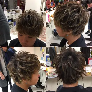 ショート パーマ メンズ 髪質改善× 白髪ぼかし溝江のヘアスタイル
