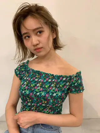 ミディアム カラー 小顔レイヤー×コンパ クトボブ/林隆平のヘアスタイル