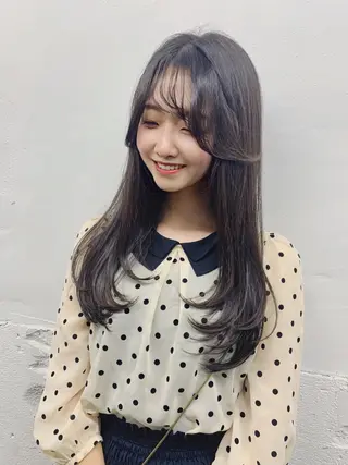 ロング カラー ヘアアレンジ 盛れる顔周りカット ♥️韓国ヘア"ちぇるのヘアスタイル