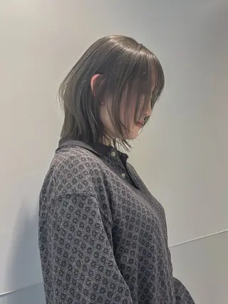 ショート カラー パーマ ヘアアレンジ メンズ 切りっぱなしヘアボブ ミディアムヘアRYOのヘアスタイル