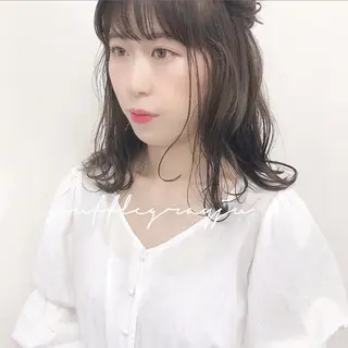 ミディアム カラー ヘアアレンジ misaki🎀 まろみ透け感カラーのヘアスタイル