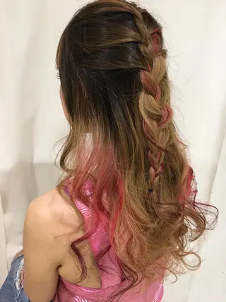 ロング カラー ヘアアレンジ きむえり/髪質改善 /うねり広がり改善のヘアスタイル