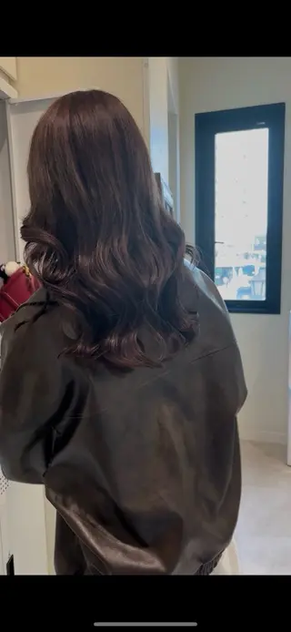 ロング カラー 垢抜け小顔レイヤー オリーブ/スミレのヘアスタイル