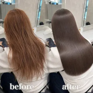 ロング カラー ブリーチ縮毛矯正加藤 赤み無し透明感ヘアのヘアスタイル