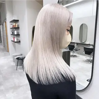 カラー セミロング ♡韓国ヘア♡ ブリーチ✨ハイトーンのヘアスタイル
