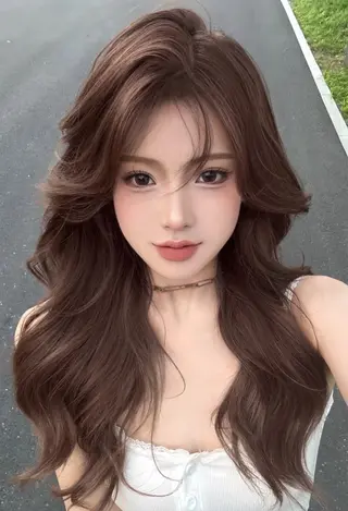 カラー 韓国風レイヤーカラー ライムのヘアスタイル
