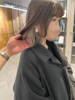 ミディアム カラー 小顔レイヤー×コンパ クトボブ/林隆平のヘアスタイル