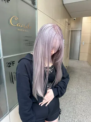 ロング 福岡縮毛矯正 ブリーチなしカラーのヘアスタイル