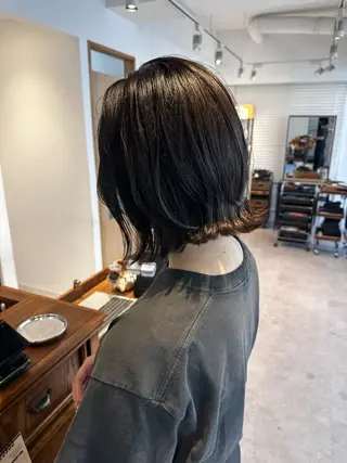 ミディアム カラー パーマ ヘアアレンジ メンズ キッズ レイヤーカット／顔周 りカット/縮毛矯正のヘアスタイル