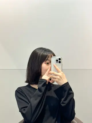 ミディアム カラー パーマ ヘアアレンジ メンズ 切りっぱなしヘアボブ ミディアムヘアRYOのヘアスタイル