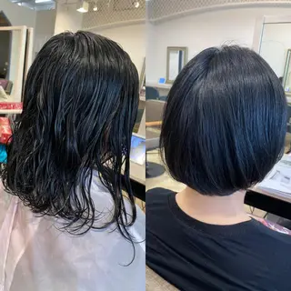 ミディアム パーマ 饒平名 知也のヘアスタイル