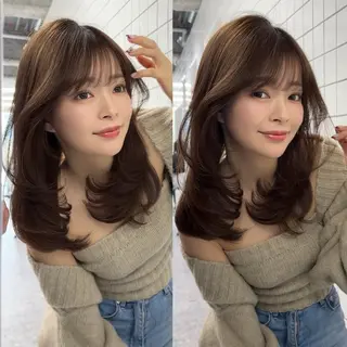 セミロング 韓国ヘア🤍🇰🇷 ‪🫶🏻吉満のヘアスタイル