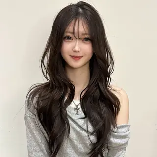 ロング ハッシュカット🖤✨ 顔周り/韓国ヘアのヘアスタイル