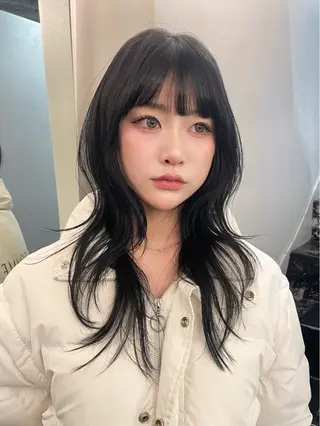 セミロング カラー ヘアアレンジ ハッシュカット/ 韓国ヘア☽⋰mahoのヘアスタイル