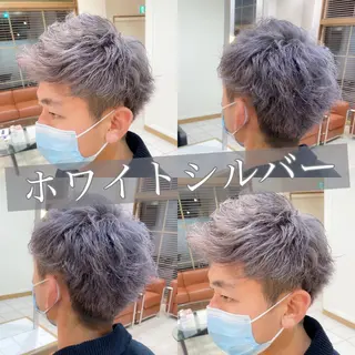 ショート カラー メンズ ハイトーンカラー🌈 メンズパーマ鈴木康平のヘアスタイル