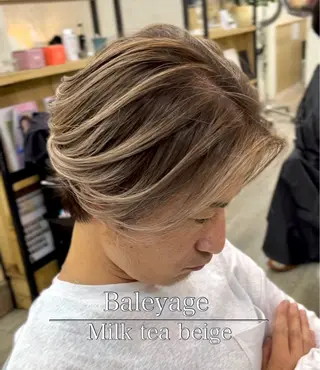 ミディアム カラー パーマ ヘアアレンジ メンズ 二ヶ月綺麗なデザイン カット/星野六三四のヘアスタイル