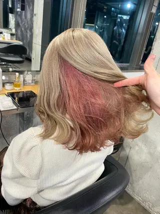 セミロング カラー エフェクトブリーチ 🌟前澤啓太朗のヘアスタイル