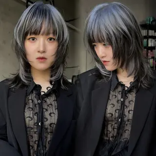 ミディアム ウルフ/レイヤー/ ブリーチカラーのヘアスタイル