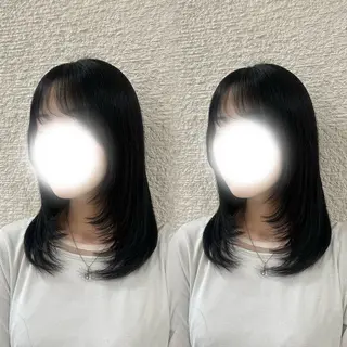 セミロング ヘアアレンジ ベージュ/つや髪/ レイヤー／ゆいなのヘアスタイル
