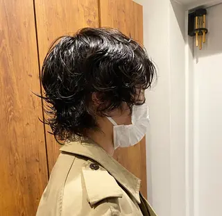ミディアム パーマ メンズ ハッシュカット/艶感 カラー/ユウキ✨のヘアスタイル