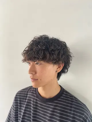 ショート パーマ メンズ 波巻きスパイラル🌀 新潟/万代/山下優のヘアスタイル