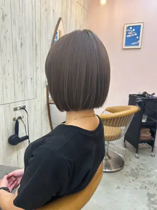 ミディアム カラー レイヤーボブ縮毛矯正 韓国RINAのヘアスタイル