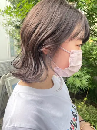 ミディアム カラー 顔周りカット 【オノザワリョウ】のヘアスタイル
