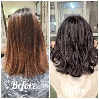 ミディアム カラー バレイヤージュ/ ハイライト/大内格のヘアスタイル