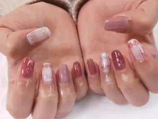 ネイル はばすみれ🎀ﾈｲﾙ 光ﾌｪｲｼｬﾙ ﾍｱのネイルデザイン