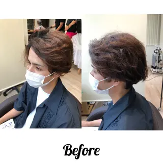 ショート カラー パーマ 関西センターパート メンズモデル募集のヘアスタイル