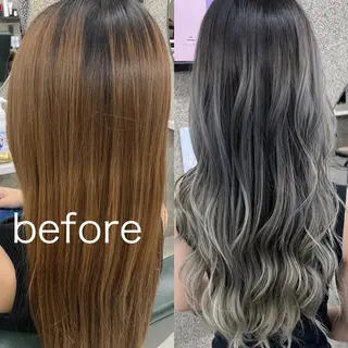 セミロング カラー Lull1人美容室 バレイヤージュのヘアスタイル