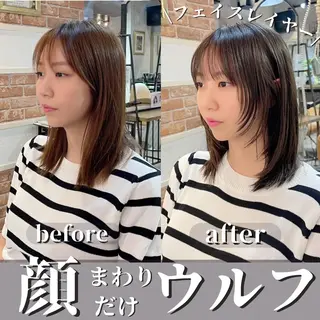 ミディアム カラー 🫧小顔顔周りカット レイヤー/縮毛/白倉のヘアスタイル