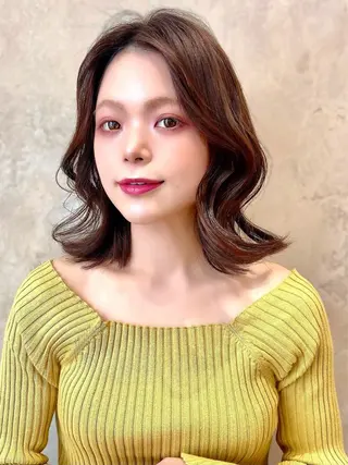 ミディアム カラー パーマ ヘアアレンジ 🌈小顔似合わせ SHIHO🌈のヘアスタイル