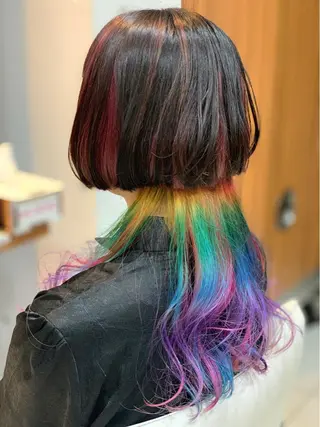 セミロング カラー 白髪ぼかしハイライト 柳川拓哉のヘアスタイル