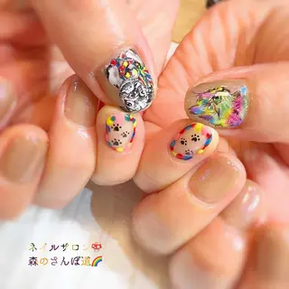 ネイル ショートネイル 森のさんぽ道のネイルデザイン
