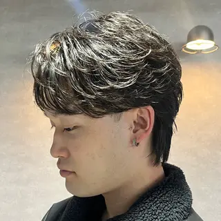 ショート カラー パーマ メンズ キッズ センターパート マスターかずまのヘアスタイル