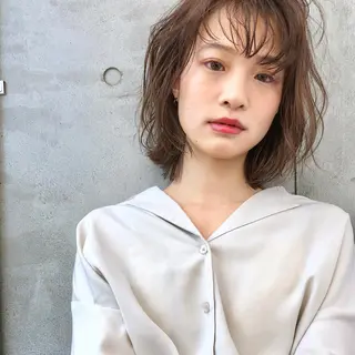 ミディアム カラー パーマ 【ダメージレス施術】 【透明感】北村 拓也のヘアスタイル