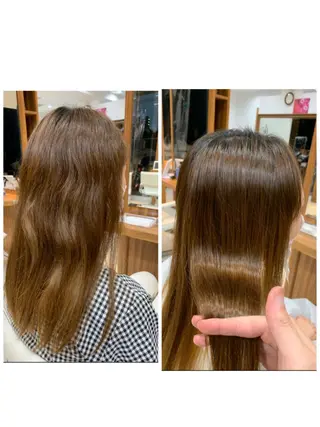 セミロング カラー パーマ 白髪ぼかしハイライト 柳川拓哉のヘアスタイル