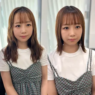 ミディアム カラー パーマ ヘアアレンジ メンズ キッズ レイヤーカット 🌿透け感カラーのヘアスタイル