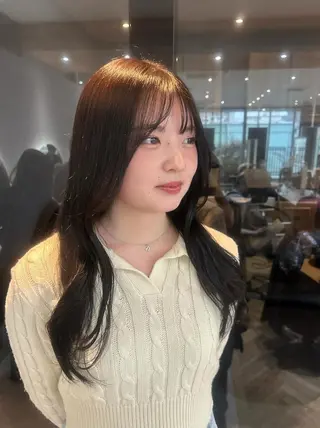 ロング ハッシュカット🖤✨ 顔周り/韓国ヘアのヘアスタイル