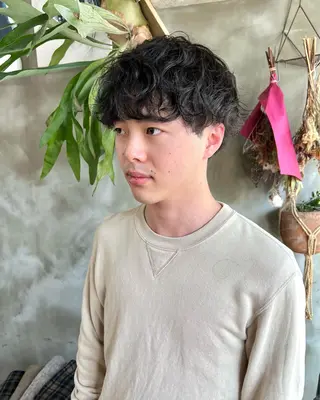 ミディアム パーマ メンズ 木村陸弥🌿似合わせ 再現性メンズヘアのヘアスタイル