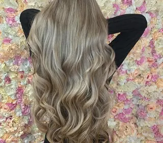 セミロング カラー パーマ チビ編み込みエクステ シールEXどぅ〜すのヘアスタイル