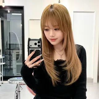 ロング 鍋田/ 渋谷/ 縮毛矯正／レイヤーのヘアスタイル