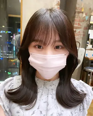 ミディアム カラー 顔まわりカット🌟 くびれヘア/寺門遥輝のヘアスタイル