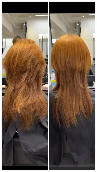 セミロング け んブリーチ縮毛矯正のヘアスタイル
