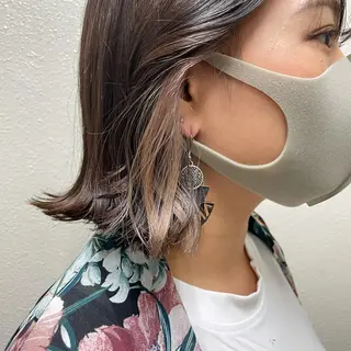 ミディアム カラー パーマ ヘアアレンジ メンズ キッズ ネイル マツエク・マツパ 切りっぱなしヘアボブ ミディアムヘアRYOのヘアスタイル