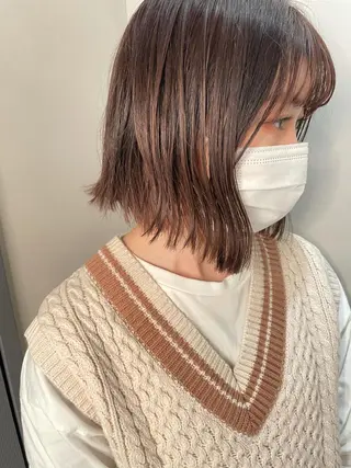 ミディアム カラー レイヤー べージュ 白石研太のヘアスタイル