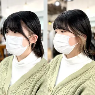 ミディアム カラー パーマ ヘアアレンジ メンズ キッズ ネイル マツエク・マツパ アイブロウ レイヤーカット／顔周 りカット/縮毛矯正のヘアスタイル